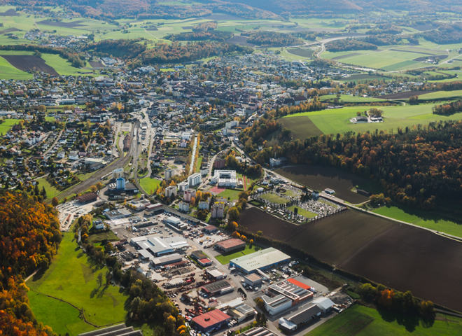 Photo aérienne de la ville de Porrentruy