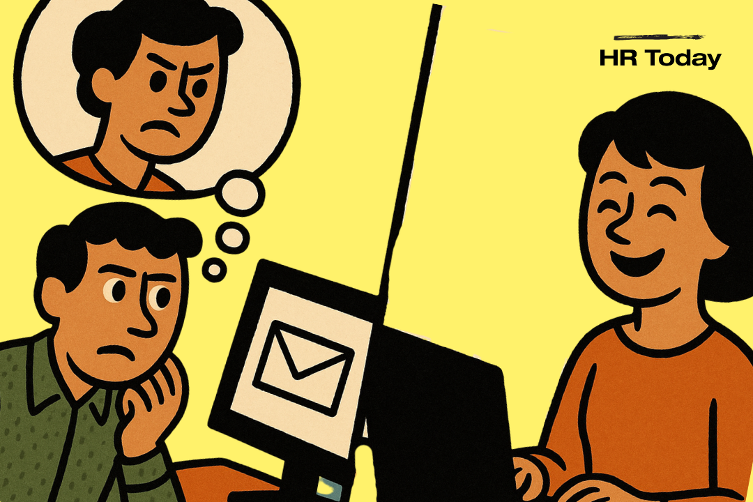 Das Bild zeigt eine Illustration, bei der Kommunikation per Mail missverstanden wird.