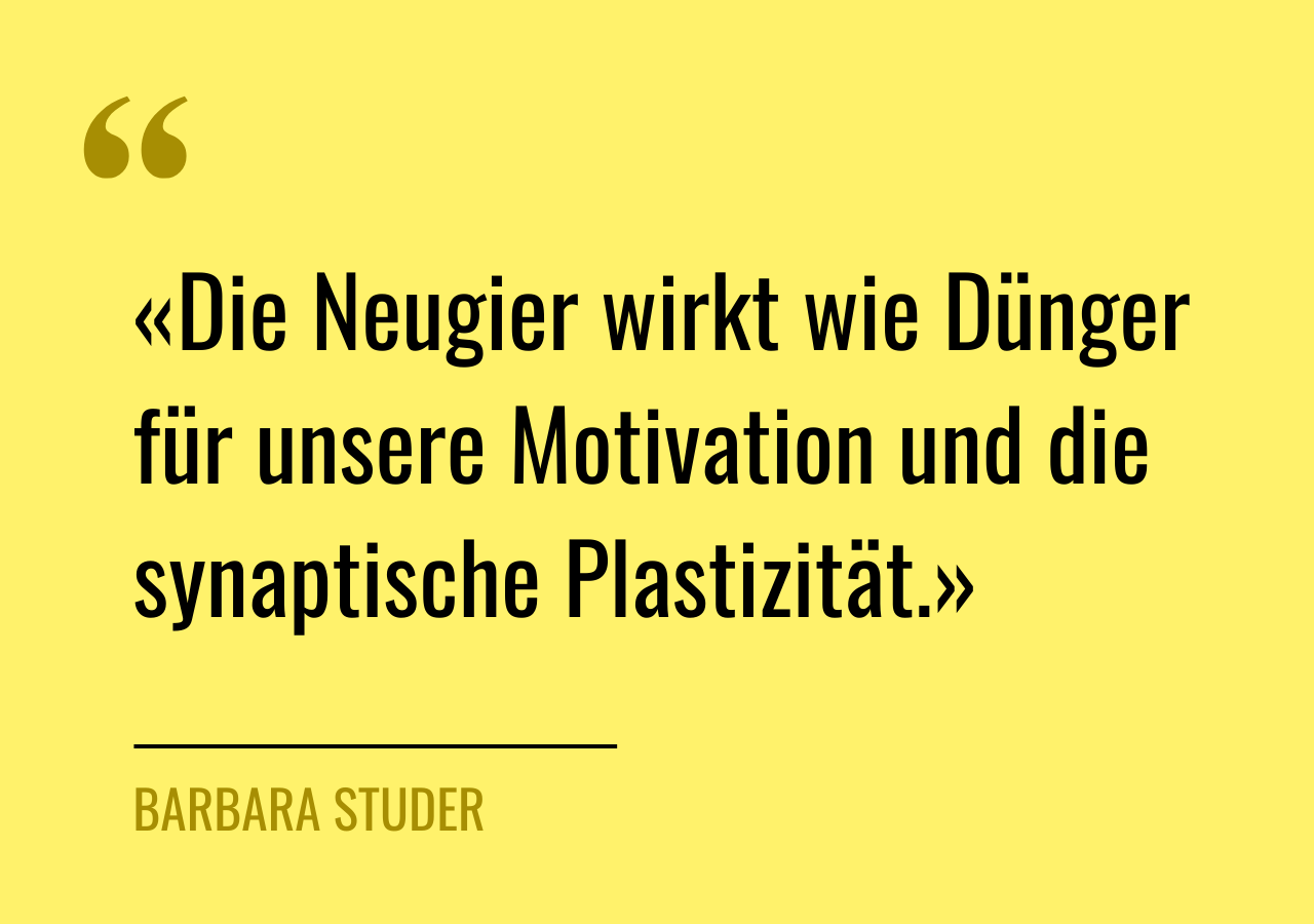 Zitat von Barbara Studer: «Die Neugier wirkt wie Dünger für unsere Motivation und die synaptische Plastizität.»