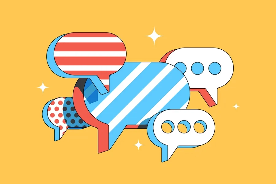 Des bulles de dialogue sur fond jaune
