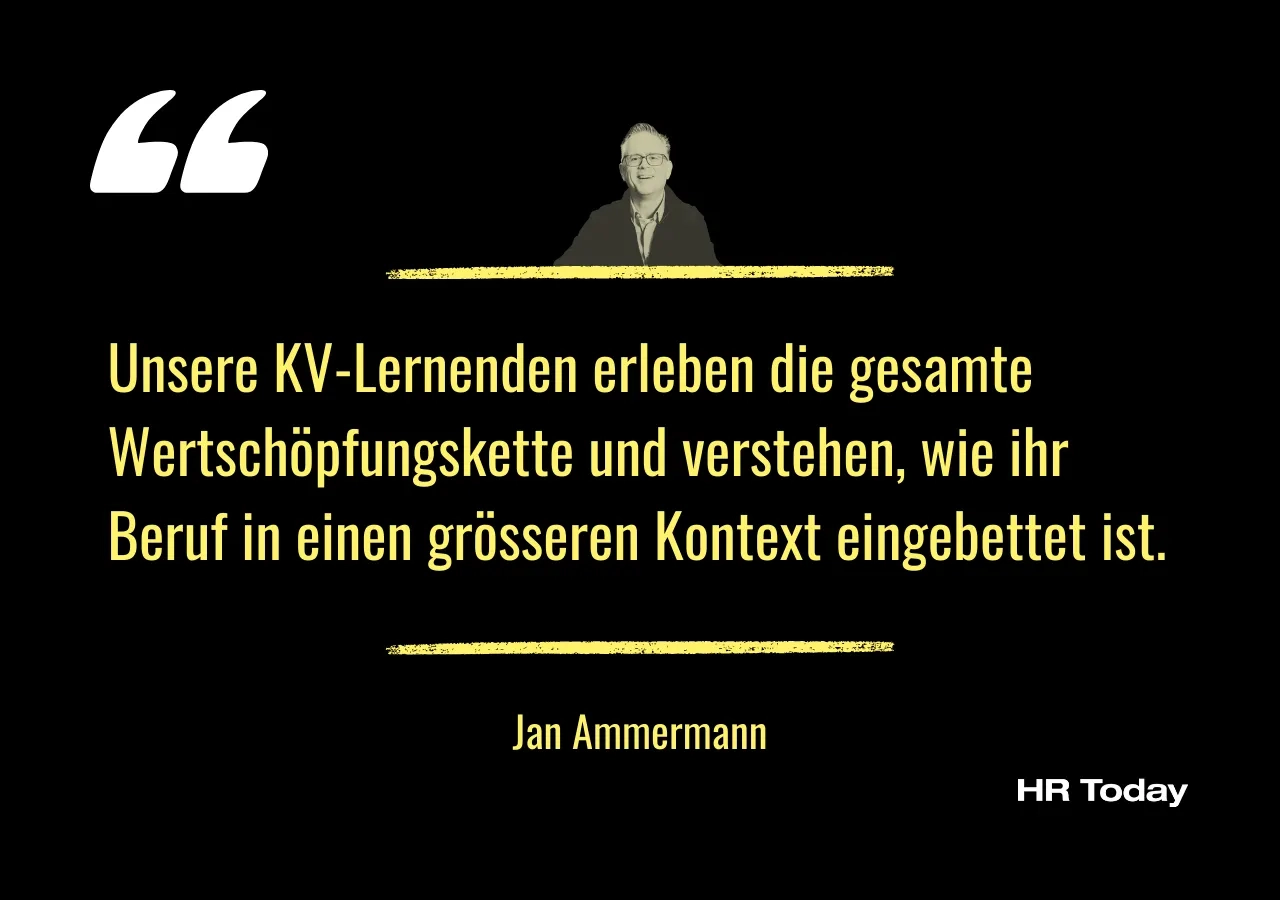 Interviewzitat Jan Ammermann: Unsere KV-Lernenden erleben die gesamte Wertschöpfungskette und verstehen, wie ihr Beruf in einen grösseren Kontext eingebettet ist.
