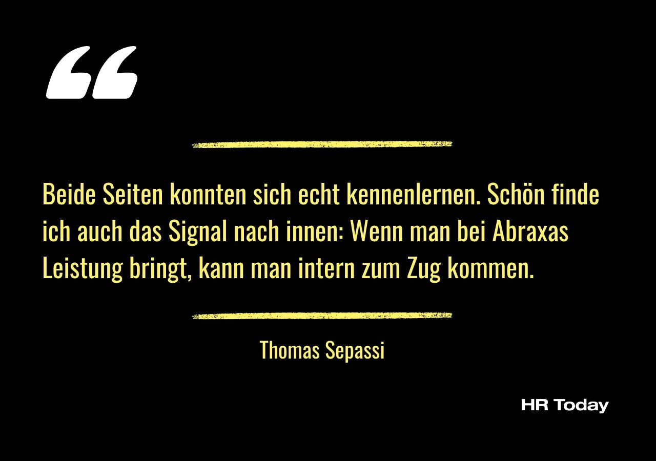 Zitat Sepassi: Beide Seiten konnten sich echt kennenlernen. Schön finde ich auch das Signal nach innen: Wenn man bei Abraxas Leistung bringt, kann man intern zum Zug kommen.