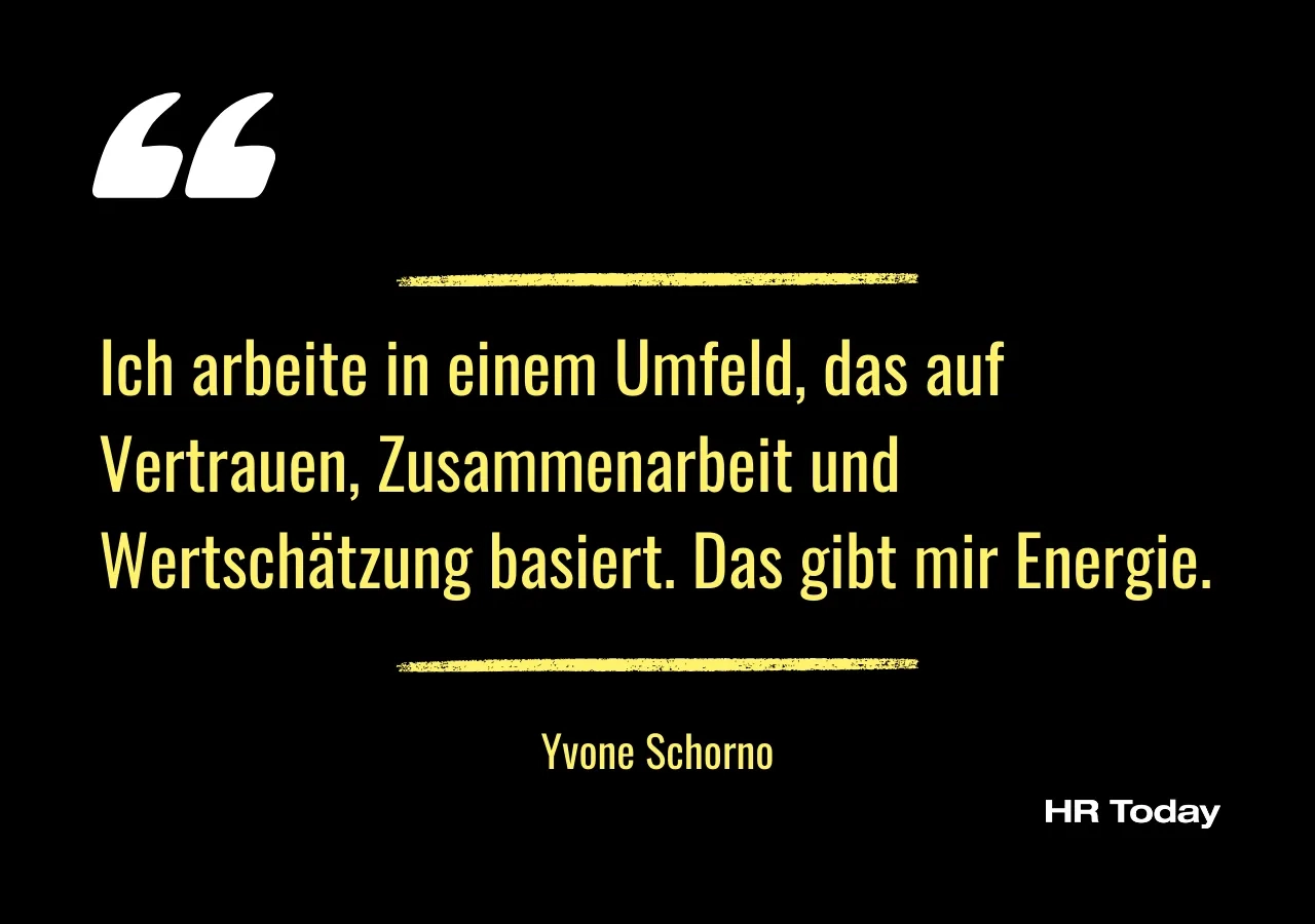 Zitat von Yvonne Schorno: Ich arbeite in einem Umfeld, das auf Vertrauen, Zusammenarbeit und Wertschätzung basiert. Das gibt mir Energie.