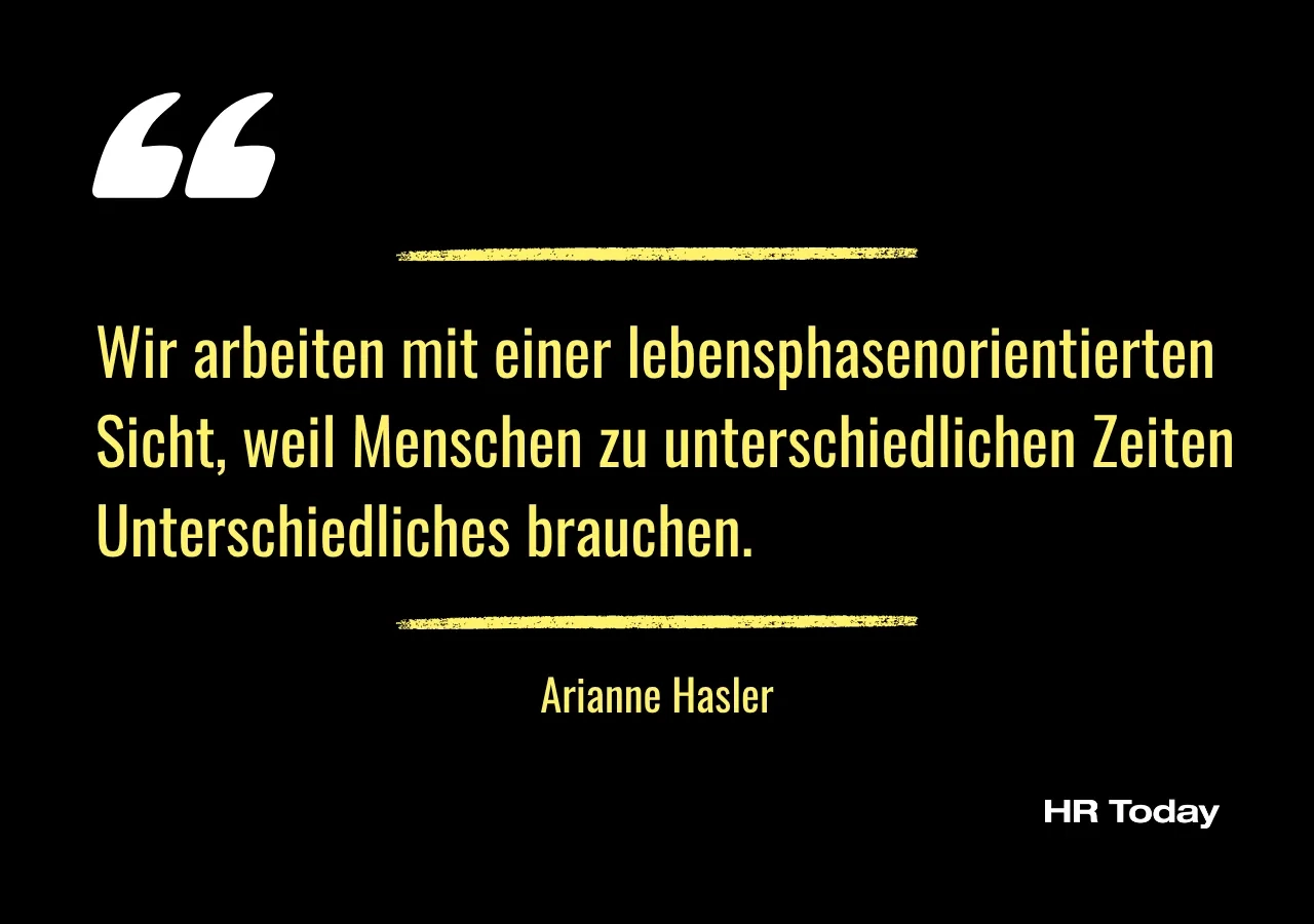 Zitate Arianne Hasler: Wir arbeiten mit einer lebensphasenorientierten Sicht, weil Menschen zu unterschiedlichen Zeiten Unterschiedliches brauchen.