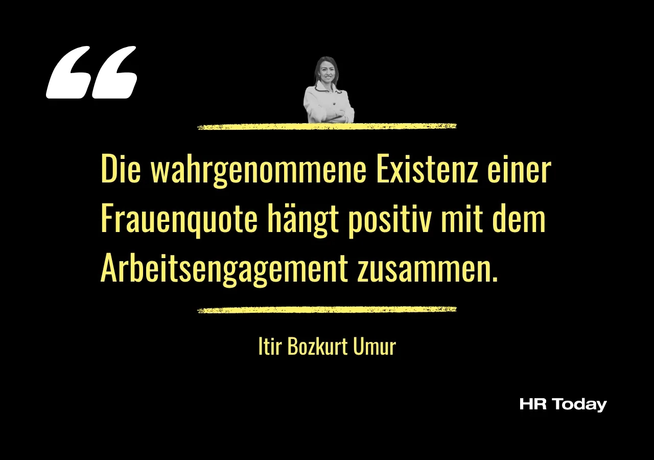 Artikelzitat: Die wahrgenommene Existenz einer Frauenquote hängt positiv mit dem Arbeitsengagement zusammen.